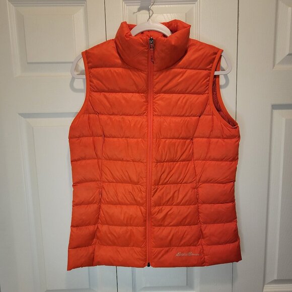 EDDIE BAUER ORANGE DOWN FEATHER PUFFER VEST - Picture 1 of 13